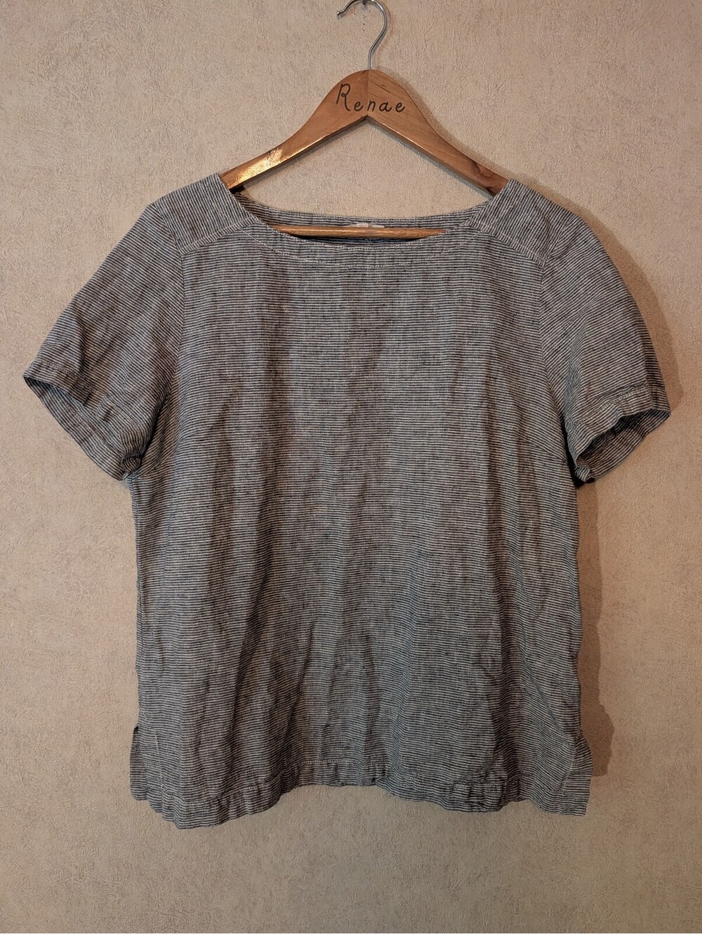 EILEEN FISHER grey stripe hemp cotton short sleeve tee sz L